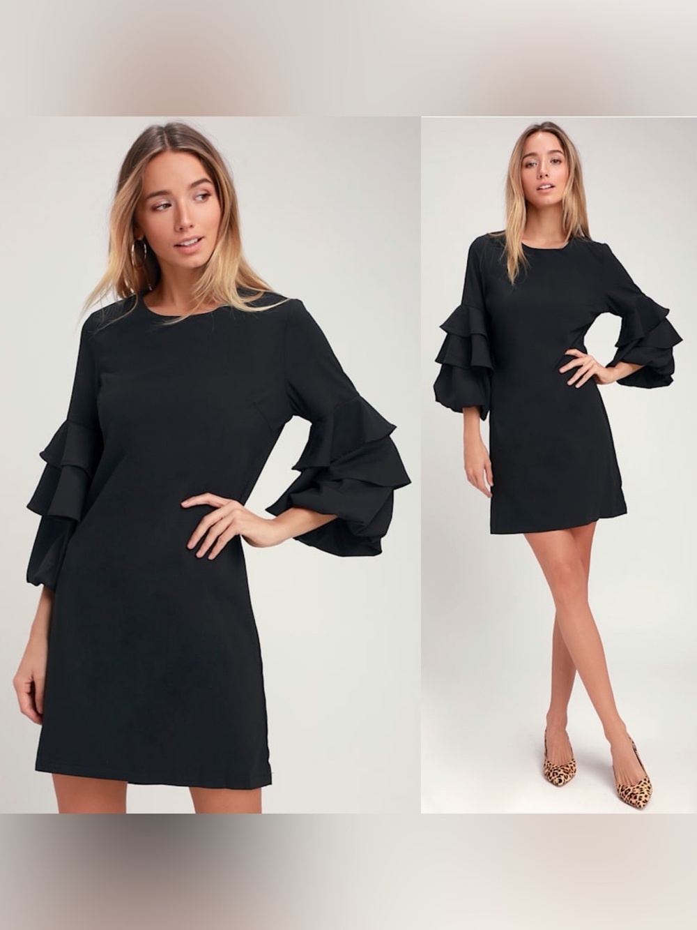 Lulu's Black Tiered Ruffle Sleeve Sweater Mini Dress